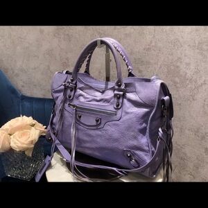 AUTH BALENCIAGA PURPLE LAVENDER LAMBSKIN LEATHER CLASSIC CITY BAG